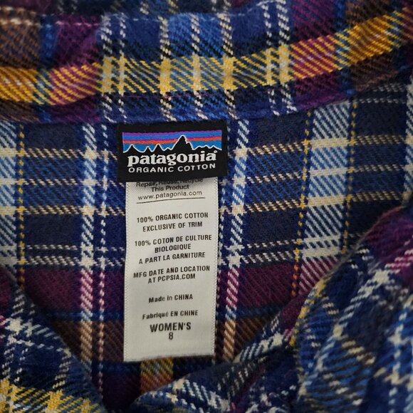 Patagonia Women's Ikat Purple Organic Cotton Long-Sleeved Fjord Flannel Shirt 8 - Picture 6 of 12